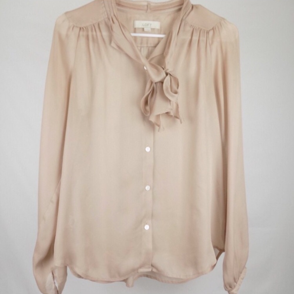 LOFT light pink/champagne long sleeved blouse